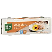 HiperDino atún claro en aceite de girasol 3 x 70 g