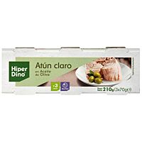HiperDino atún claro en aceite de oliva 3 x 70 g