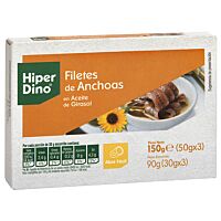 HiperDino filetes de anchoas en aceite vegetal 3 x 50 g