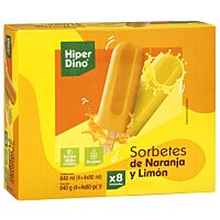 HiperDino polos de limón y naranja 8 x 80 ml