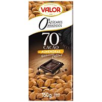 Valor tableta de chocolate negro con almendra 70 % sin azúcar 150 g