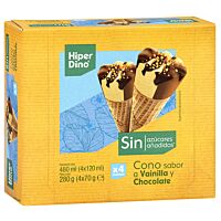 HiperDino conos de vainilla y chocolate sin azúcar añadido 4 x 120 ml