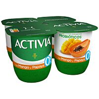 Activia 0 % sabor mango y papaya 4 x 120 g