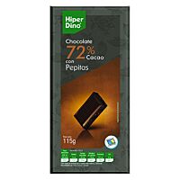 HiperDino tableta de chocolate al 72 % con pepitas 115 g