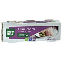 HiperDino atún claro en aceite de oliva bajo en sal 3 x 52 g