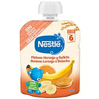 Nestlé compota pouch de plátano, naranja y galleta 90 g