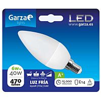 Garzz led vela 6w e14 220º 470lm 65k bl