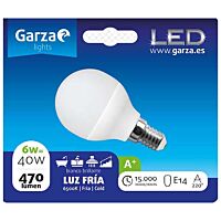 Garza bombilla led esf. 6w e14 220º 470lm 65k