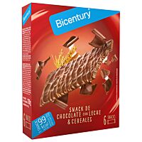 Bicentury barritas de cereales y chocolate con leche 6 uds