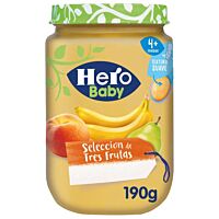 Hero Baby tarrito de puré selección de 3 frutas: pera, plátano y melocotón (+4meses) 190 g
