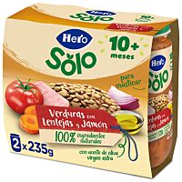 Hero Baby tarritos verduras con lentejas y jamón con trocitos (+ 10 meses) 2 x 235 g
