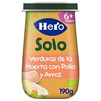 Hero Solo tarrito de puré verduras de la huerta con pollo y arroz eco 190 g