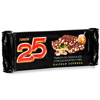 Turrón 25 turrón de chocolate con cacahuetes fritos y miel 200 gr
