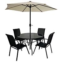 Conjunto mesa + 4 sillas + parasol