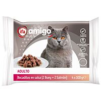 Ifa Amigo gato bocaditos en salsa buey salmón 4 x 100 g