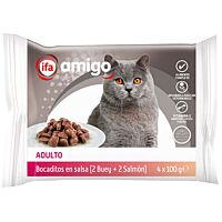 Ifa Amigo gato bocaditos en salsa buey salmón 4 x 100 g