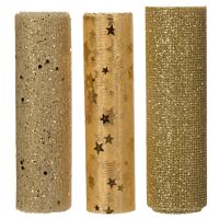 Tela decorativa poliester sutido dorado 200 x 14 cm
