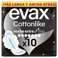 Evax compresas cottonlike noche extra alas 10 ud