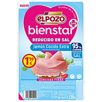 ElPozo jamón cocido reducido en sal lonchas finas 130 g