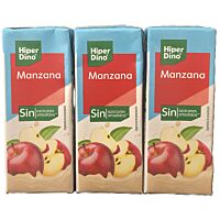 HiperDino zumo de manzana sin azúcar añadido 3 x 200 ml